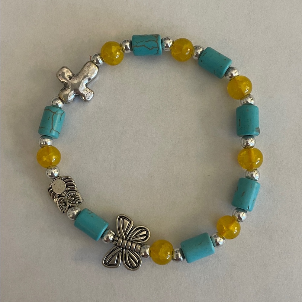 FREE with orders over $10 - Blue Orange Silver Beaded Elastic Bracelet